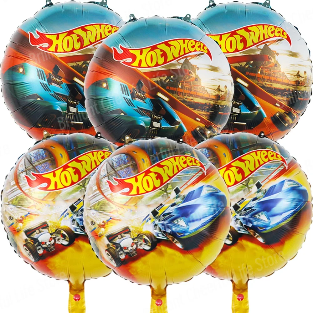 6Pcs 18inch Hot Wheels Balloons Set Flamme Cars Aluminum Foil Balloons Kids Birthday Party Decor Air Globos Baby Shower Toy Gift