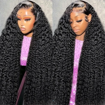250 gęstość 30 40 cali HD Deep Wave 13x4 kręcone koronki z przodu ludzkie włosy peruka 13x6 360 peruki typu Lace Front falą wodną dla kobiet