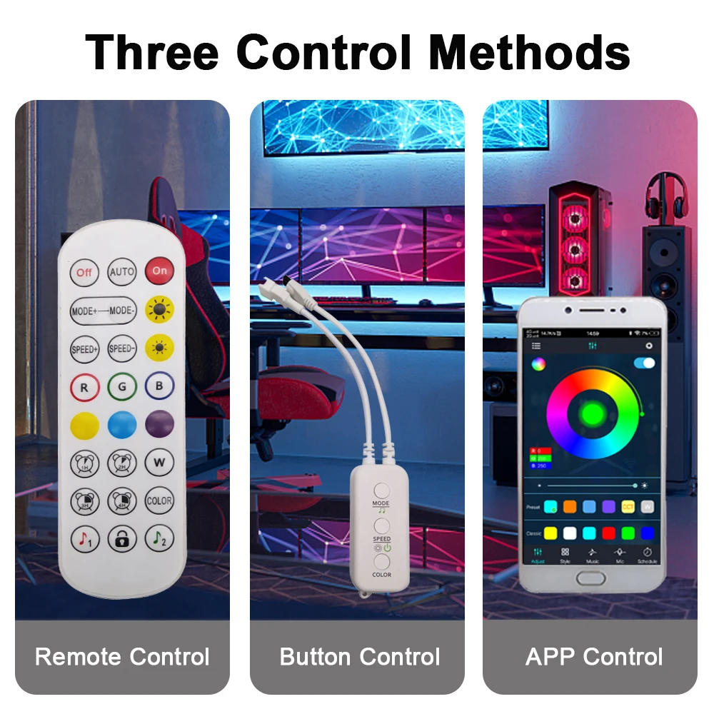 DC5-24V 24Keys IR Remote Bluetooth APP Music Led Controller For 3Pin Addressable Individually 5050 RGB Strip Light Ring Panel