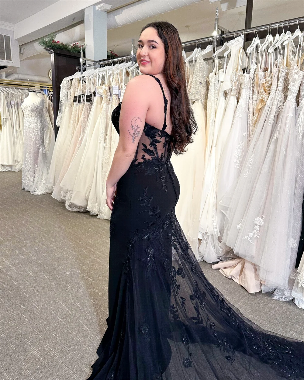 Sansa Black Lace Embroidery Tulle Prom Dress 2024 Heart Shaped Neck Vestidos De Noche Long Tail Mermaid Graduation Ball Dress