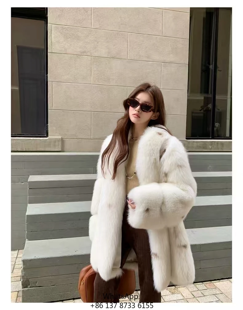 Women's Beige Fox Fur Coat Factory Direct Natural Real Fur Wholesale Strings Encapsulate Key Features