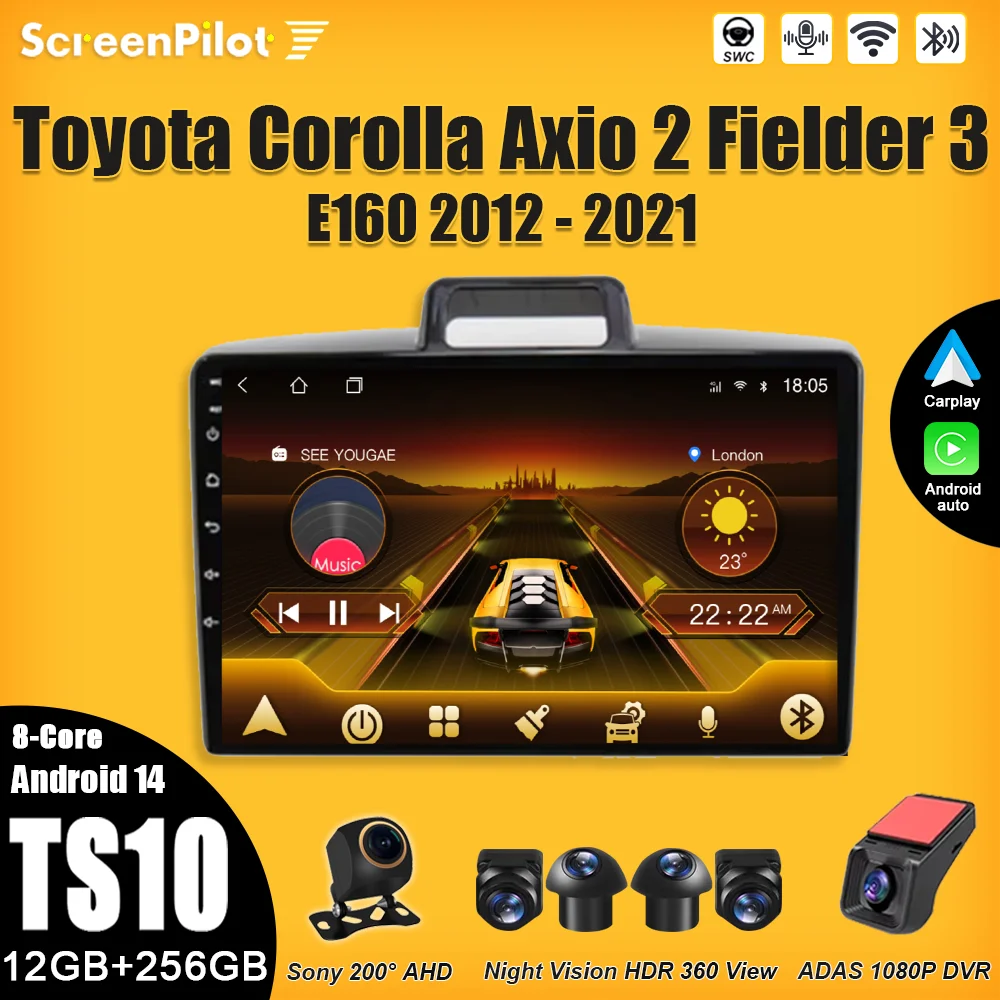 

Android 15 For Toyota Corolla Axio 2 Fielder 3 E160 2012 - 2018 2019 2020 2021 Car Radio GPS Navigation Bluetooth 8 Core Wifi
