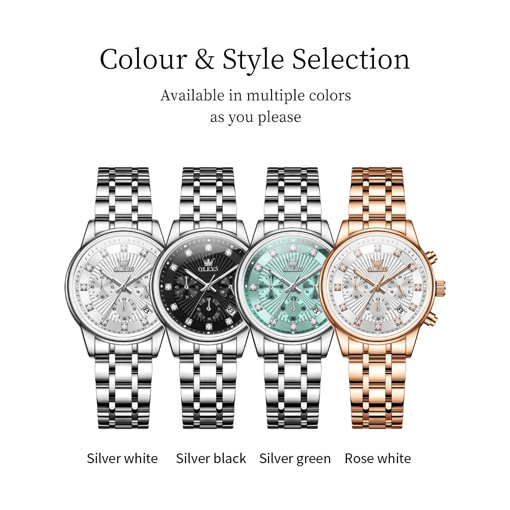 OLEVS 3669 Women's Watches Top Brand Luxury Rose Gold Original Quarzt Watch for Lady Waterproof Stainless Steel Chronograph Date