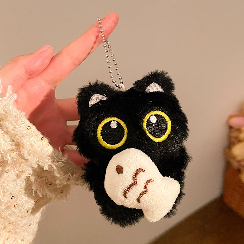 Lindo llavero con colgante de muñeco de gato negro de peluche para mujer, amuleto creativo, llavero de coche de gatos y peces, regalos de joyería para chicas jóvenes N956