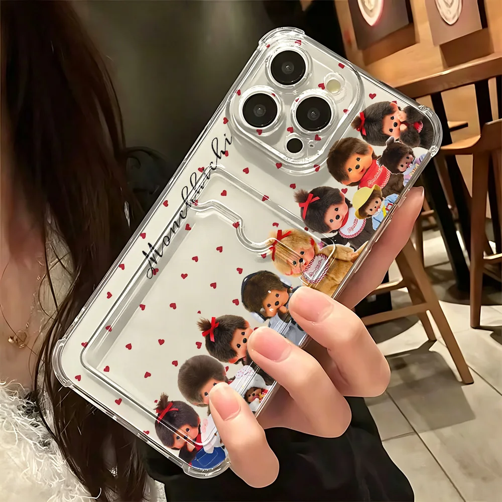 Funda Protectora Transparente Anti-caídas con Diseño de Monchhichis para iPhone 17e, 17, 16e, 16, 15, 14, 13, 12, 11 Mini, Pro, Max, X, XR, 7, 8, Air, Plus