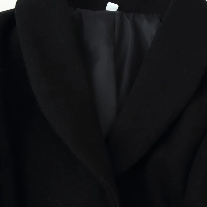 EAEOVNI Jesienno-zimowy długi płaszcz wełniany, kurtka z klapami, zapinana na guziki, marszczona w talii, jednolity kolor, odzież biurowa dla kobiet