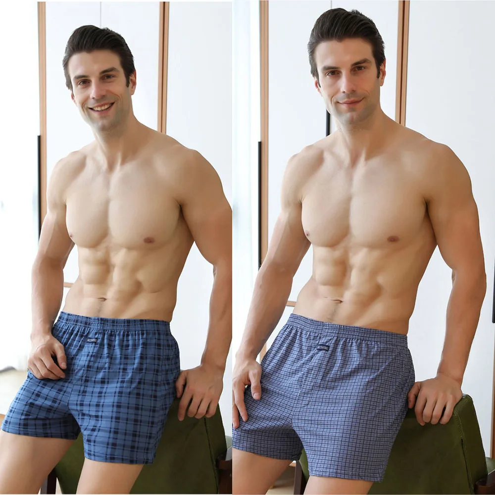 3 pezzi 100% cotone uomo pigiama pantaloni boxer scozzesi larghi di alta qualità traspirante profondo cavallo 3D fibbia nascosta biancheria intima per dormire