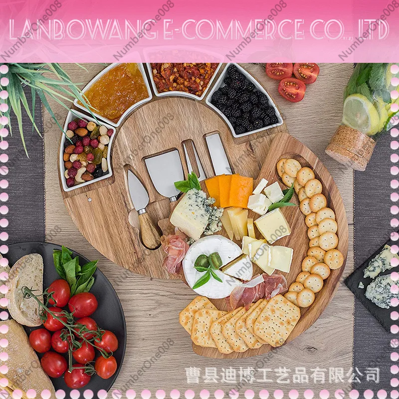 Rotatable Round Cutting Board Charcuterie Cheese Board Multifunctional Dessert Serving Platter Cross Border New Style