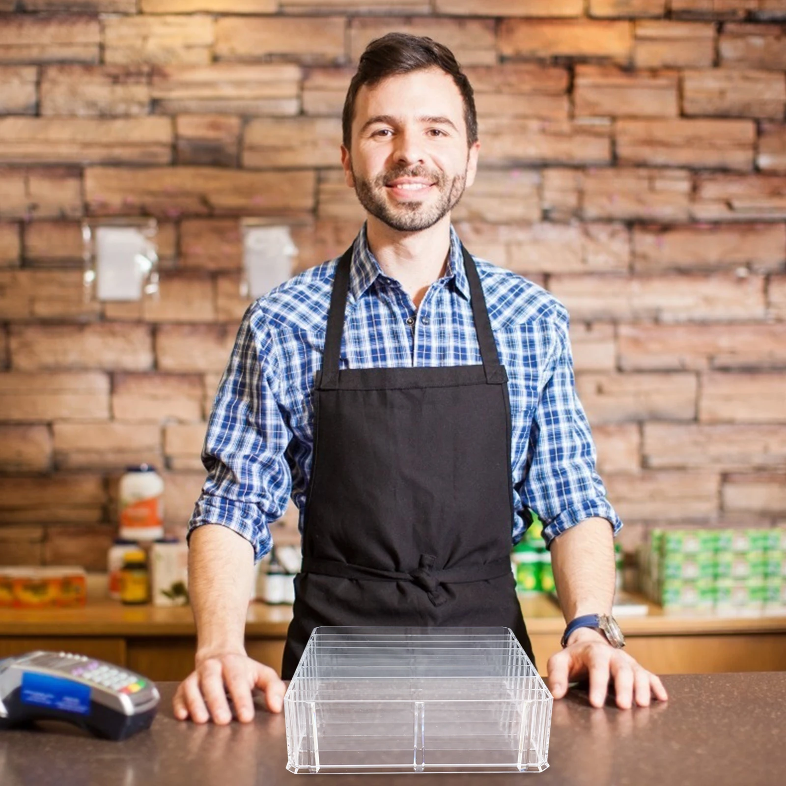Acrylic Cash Storage Box 8 Compartment Money Tray for Bills Checks Cards Large Desktop Holder Removable Dividers