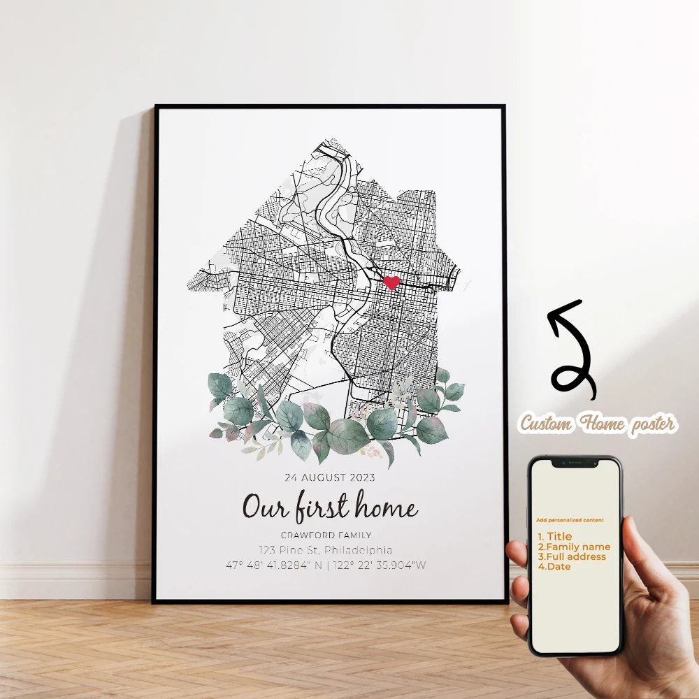 

1pcs Customized Family Maps And House Styles Wall Art Prints Canvas Painting Poster Picture For LivingRoom Home Decor