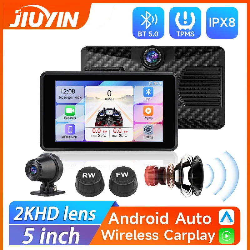 

Typc-c Motorcycle GPS Navigation Screen Player 2K HD Recorder Wireless CarPlay Android Auto IPX8 Waterproof Screen Bluetooth