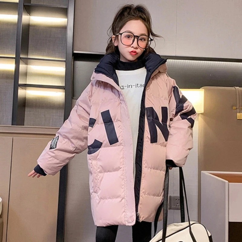 Girls Down Coat Jacket Cotton Windproof Outwear 2023 Letters Warm Thicken Velvet Winter Skiwear Children\'s Clothing