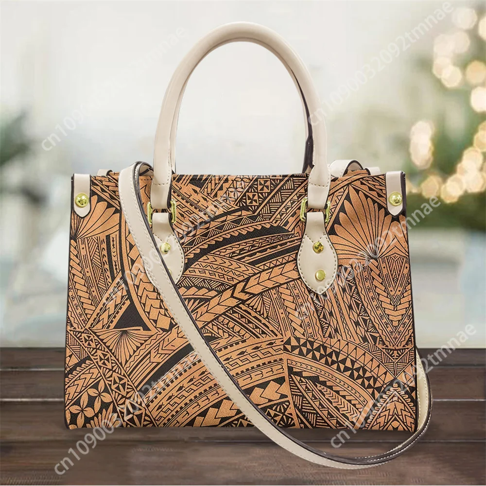 

Polynesian Samoa Tattoos Custom Tote Bag for Women Luxury Leather Top-handle Bags and Purse for Work Fashion Shoulder Handbag