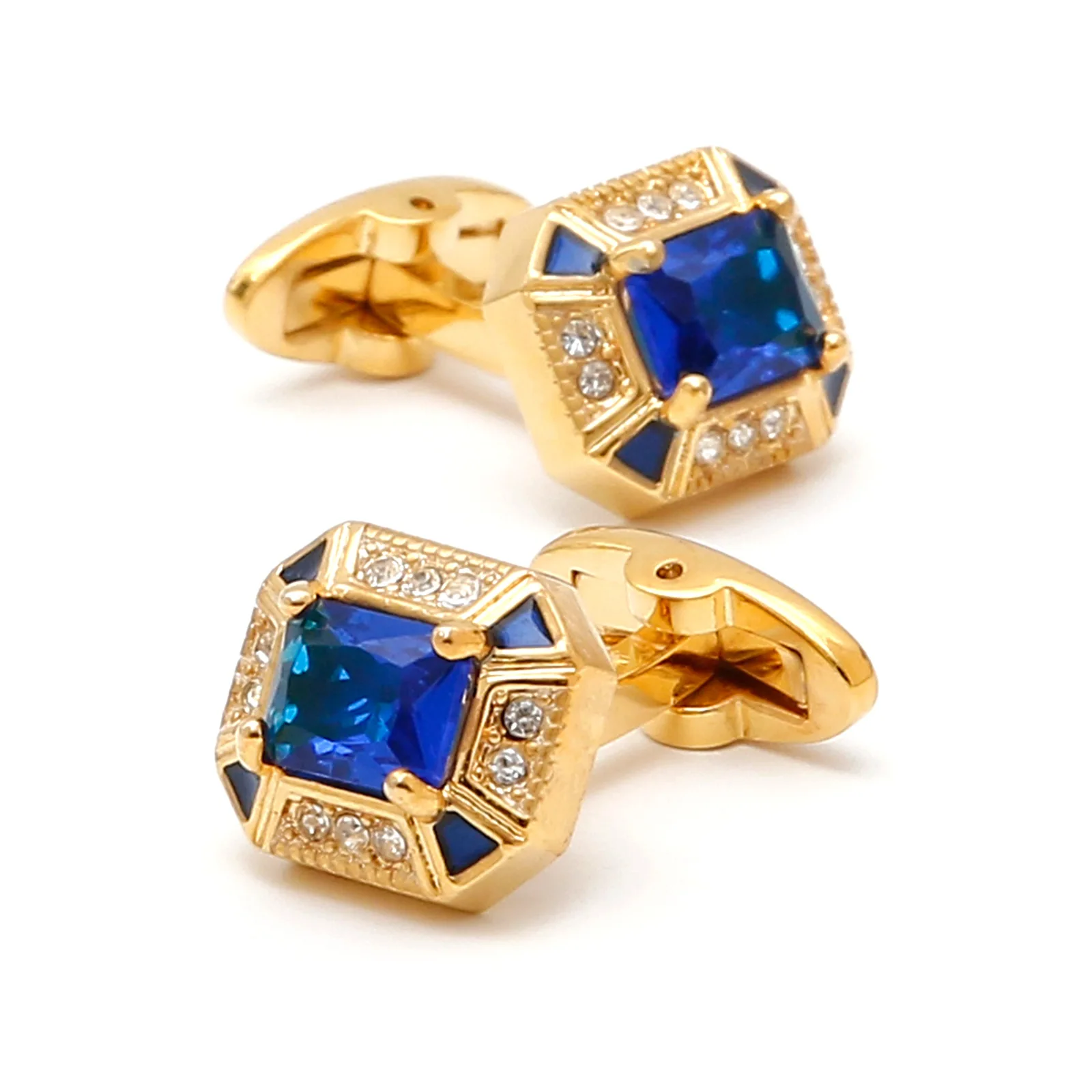 

Men's Cufflinks, High Quality Light Luxury Blue Zircon Square Gold Shirt Jewelry