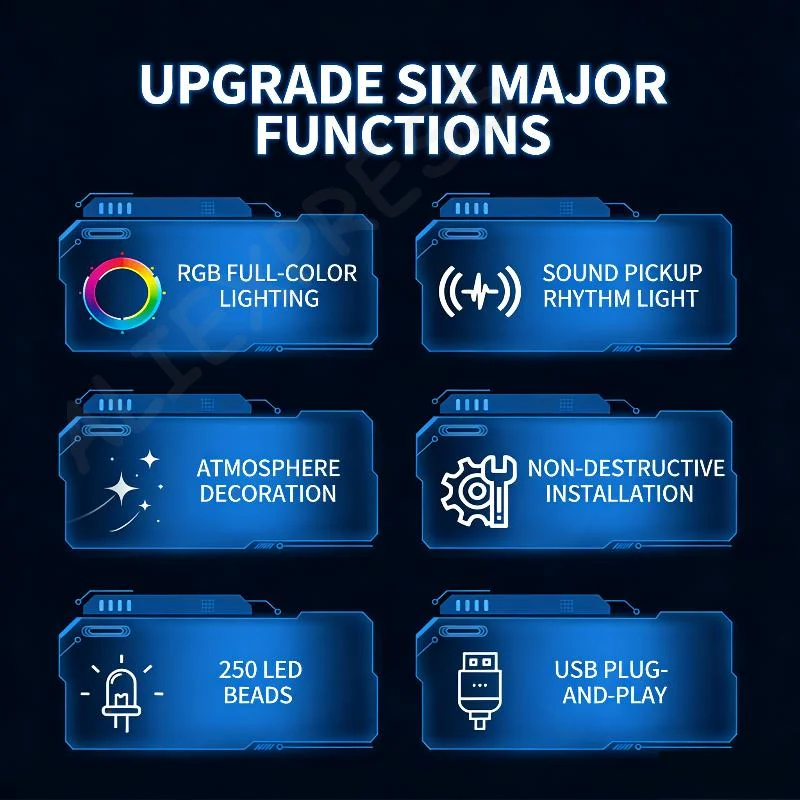 

Sound Control Pickup Light Dynamic Gradient RGB Ambient Light Universal Car Air Vent Dashboard Ornament LED Interior Decor Light