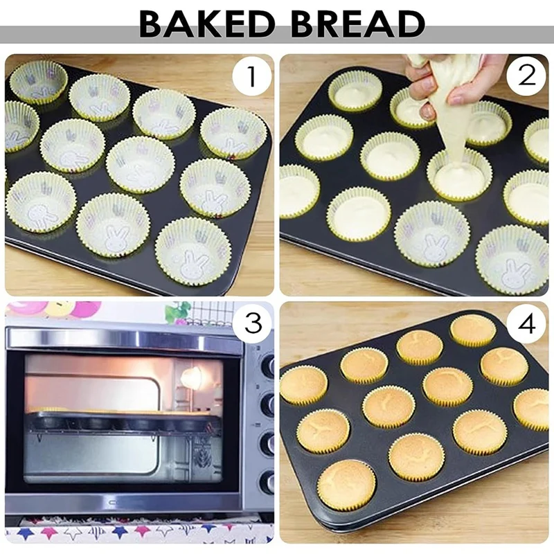Muffin Tray, Pack of 2 Carbon Steel Muffin Tray for 12 Muffins, Non-Stick Coated Muffin Baking Mould, Muffin Tray-AT35