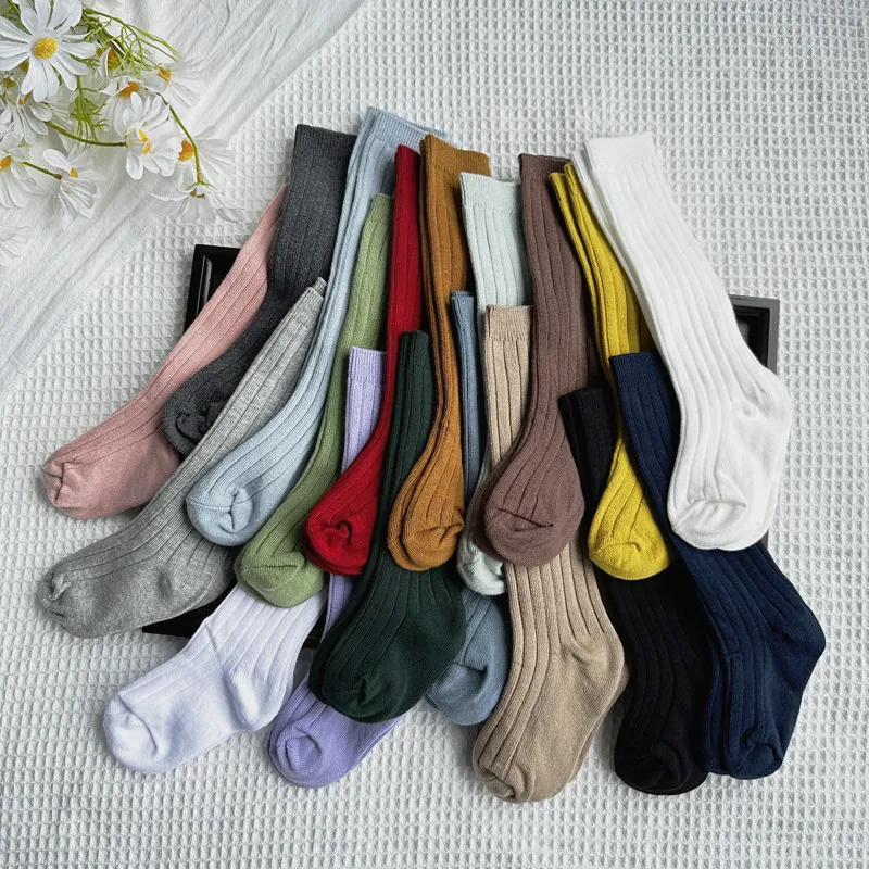 Baby Boys Girls Knee High Long Socks Cotton Breathable Stripe Soft Kids Sock Children School Uniform Socks For 0-8Years