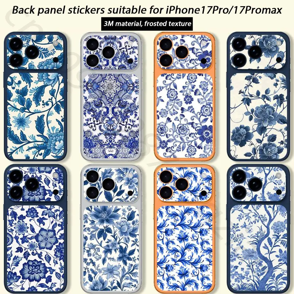 

Blue and White Porcelain TICKET Decal Skin Wrap for iPhone 17 Pro/Pro max Protective Film for Back, Frame, Camera