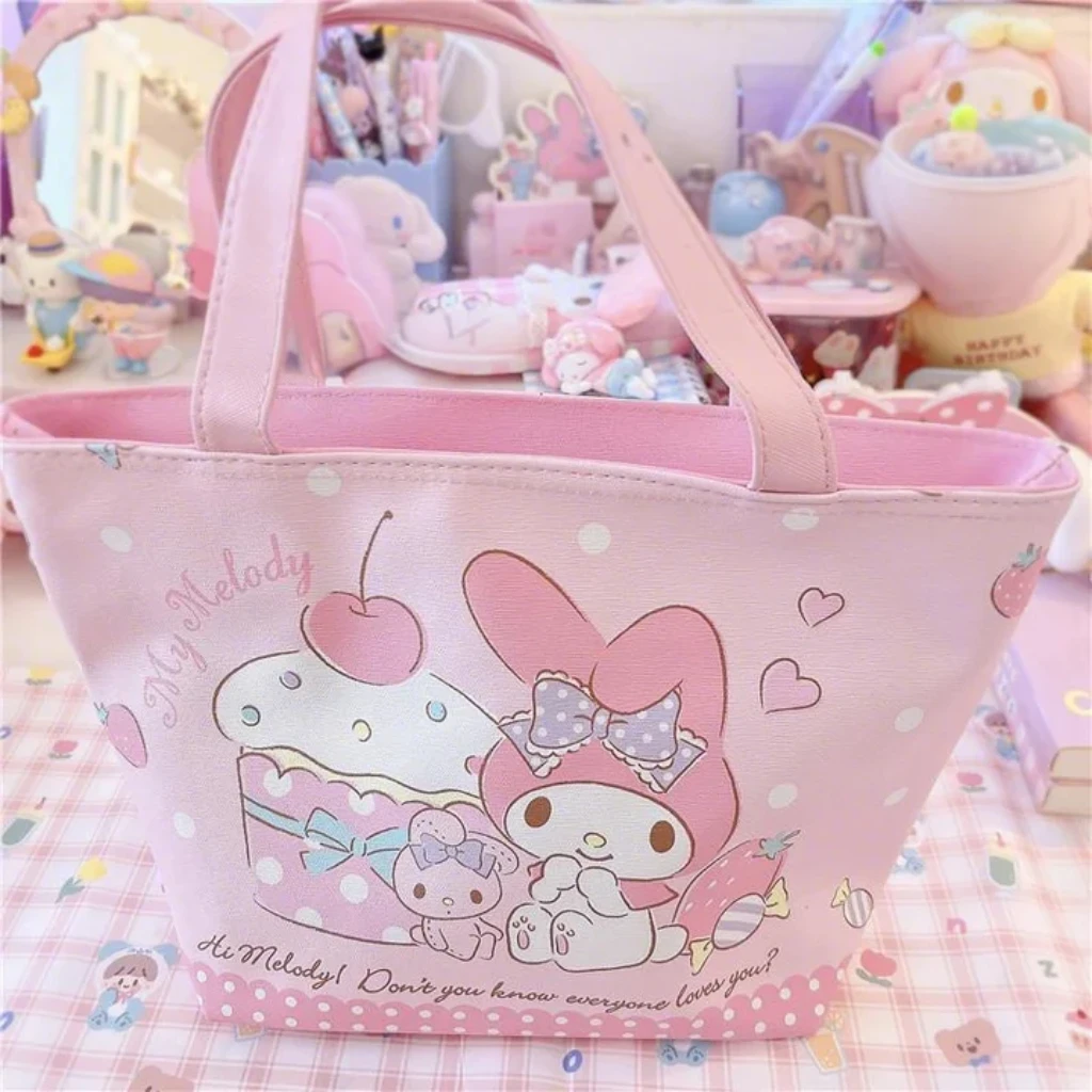 Anime Sanrio Hello Kitty Lunch Bag Thermal Lunchbox Bag Kuromi Children'S Thermal Bags Portable Aluminum Foil Insulated Wrap