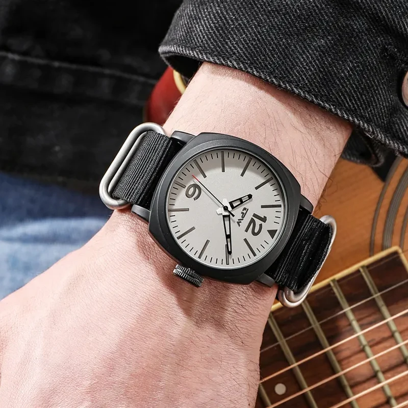 موضة كبيرة 45 مللي متر ساعة رجالي قابلة للتبديل مضفر حزام من النايلون مضيئة مقاوم للماء ساحة الرياضة ساعات المعصم Relogio Masculino