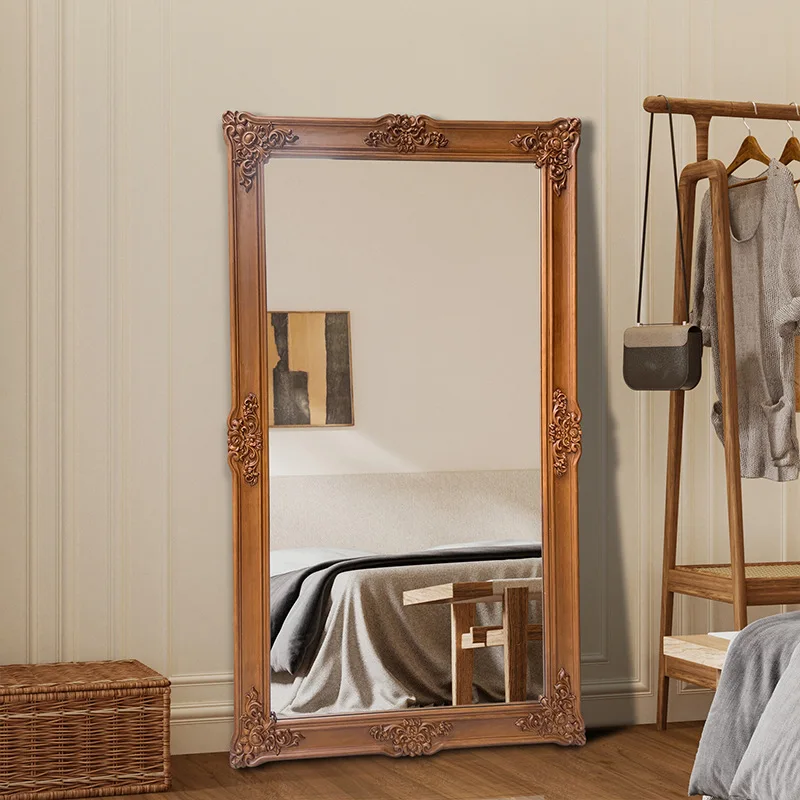 

French vintage high-end carved floor mirror clothing store fitting mirror home living room bedroom large size dressing mirror