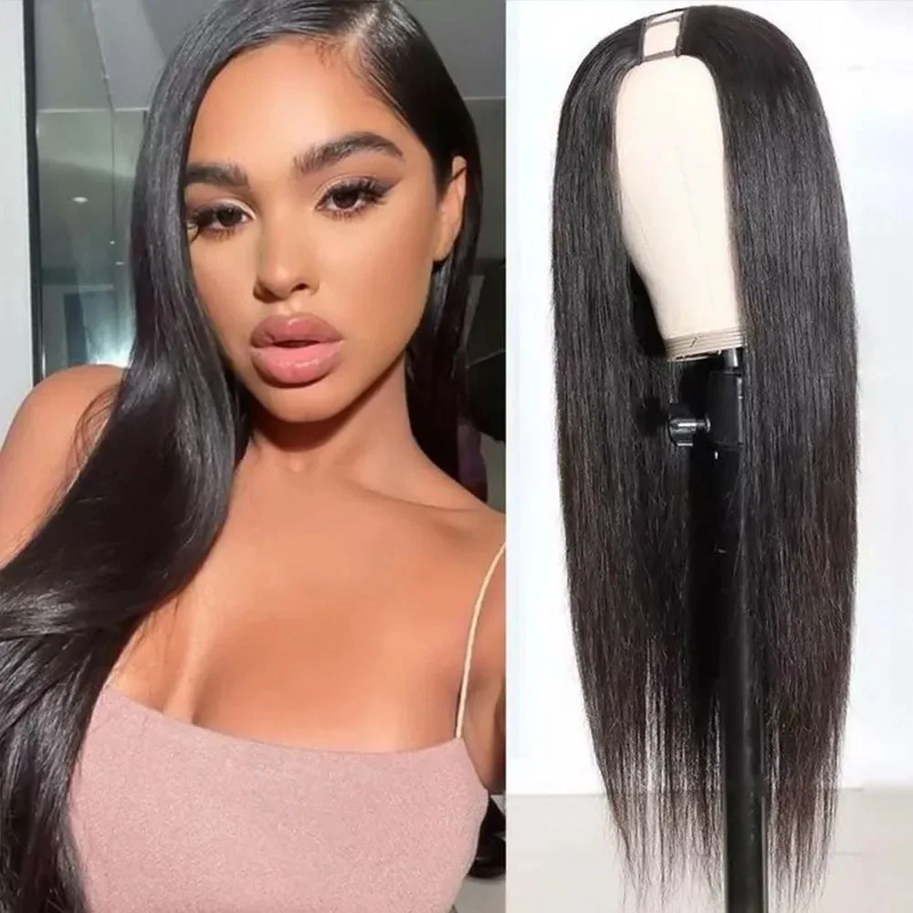 

Natural Color V Part Straight Wig Brazilian Remy Hair V Part Human Hair Wig Natural Black 32 Inches Upgrade Wigs For Women