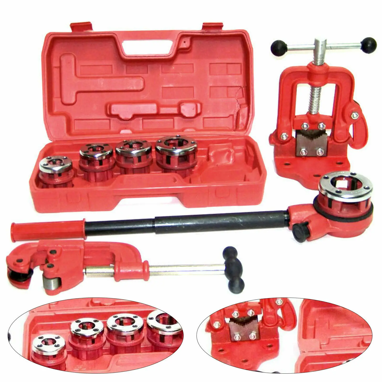 

Ratchet Pipe Handheld Type Threader Kit for Cutting & Threading Of Pipes Red BSPT4