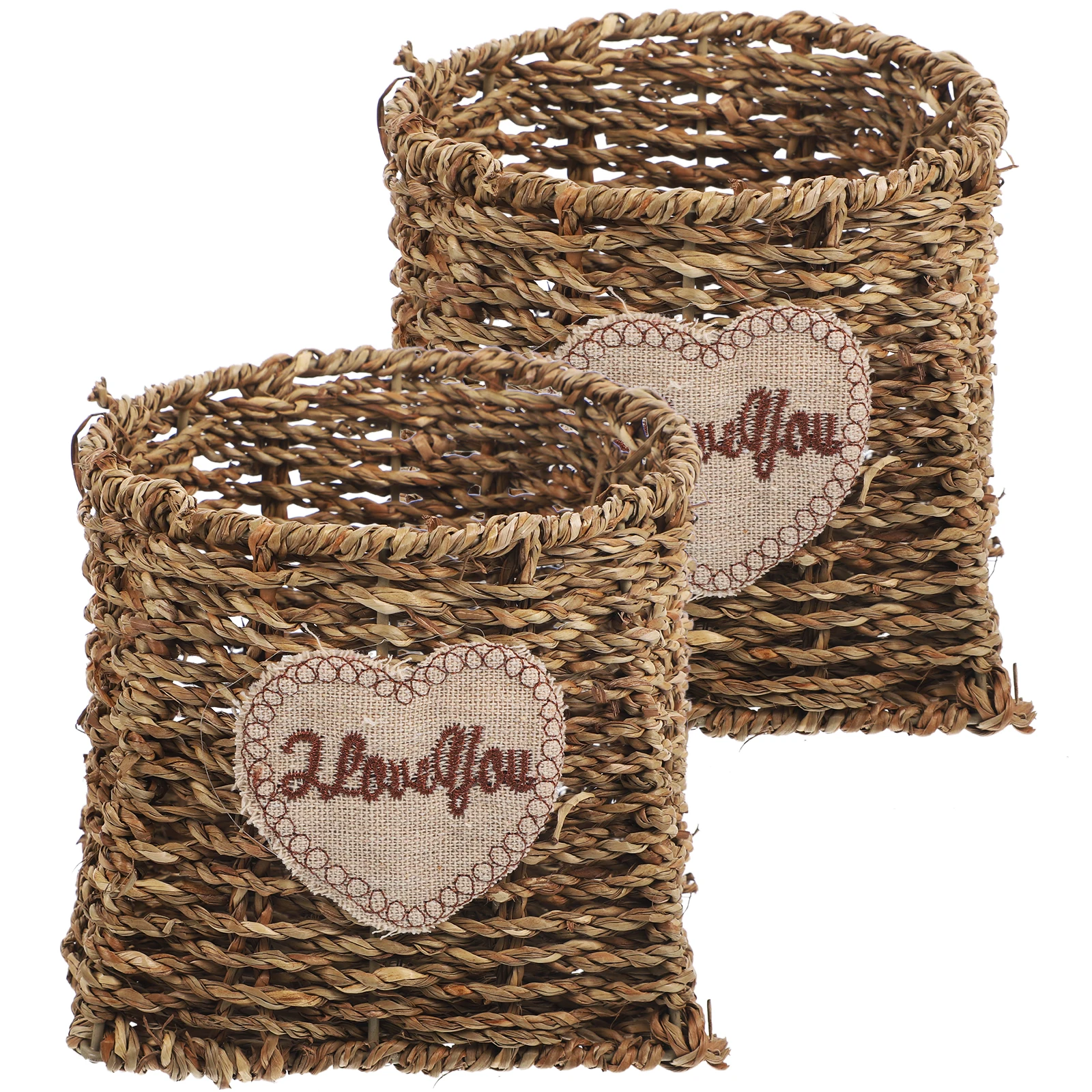 

2pcs Grass Woven Flower Basket Handmade European-Style Home Container Large Capacity Storage For Flowers Pens Sundries Organizer