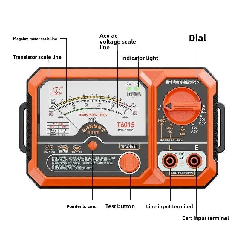 T6015 Pointer Isolatieweerstandstester AC/DC Spanningstransistor Lage Weerstandstester