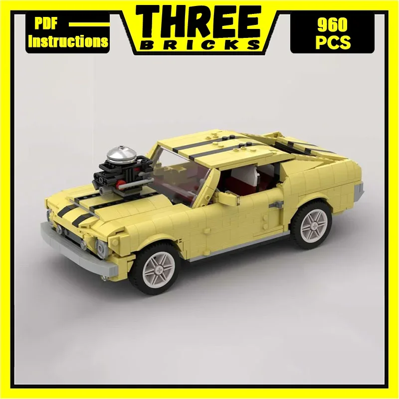 

YcMoc Building Blocks Vintage Classic Racing Yellow Mustang Car Model Technical Bricks DIY Assembly Vehicle Toys For Kids Child