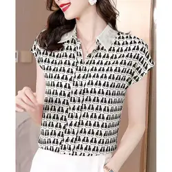 Temperament Summer New Short Sleeve Thin Printing Loose Blouse All-match Youth Elegant Shirt Tops Fashion Office Women Clothing