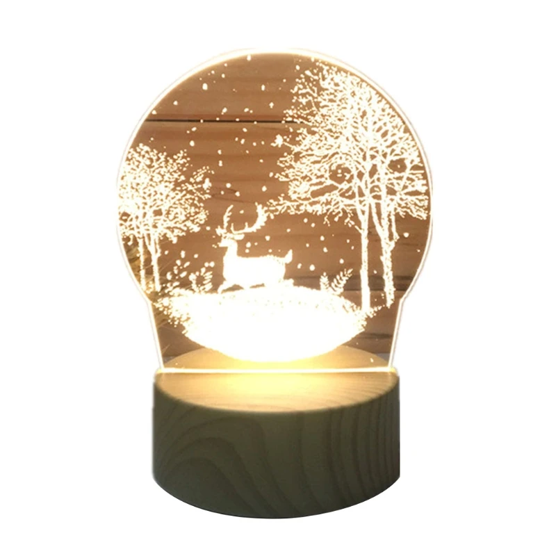 Night LED Light Lamp Base Resin Art Round LED Lights Display Base Crystal Wooden Lighted Base Stand Pedestal Lamp Decor