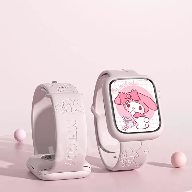 My Melody Sanrio สายซิลิโคนสําหรับ Apple Watch Bands 38 มม.41 มม.42 44 45 49 มม.สร้อยข้อมือ IWatch Series Se 9 8 7 6 5 3 Ultra 2 Band