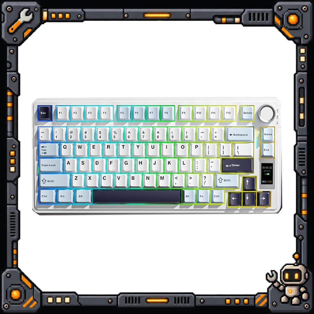 AULA S75 Pro Wireless Mechanical Keyboard White Star Arrow Switch Tri Mode Bluetooth 2.4G USB C RGB Hot Swap TFT Display Knob