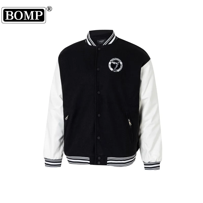 

[BOMP] Sleepless, Trendy, Letter Towel Embroidered, Flyman Jacket Cotton Leather Sleeves, Men's Loose