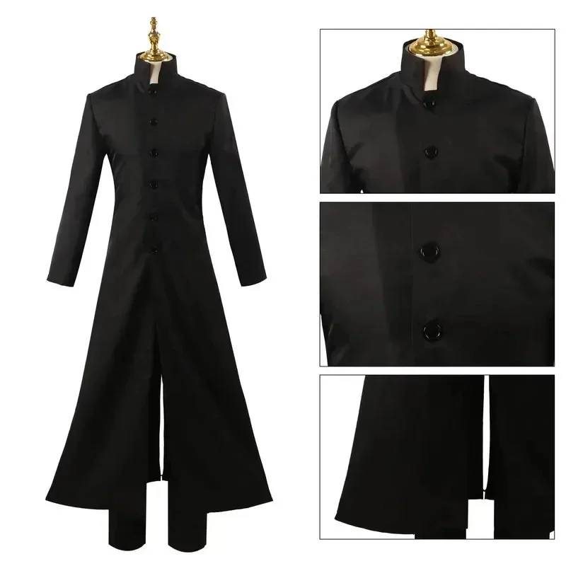 2026 New Halloween The matrix anchor movie neo trench black coat uniform cosplay costume adult women men