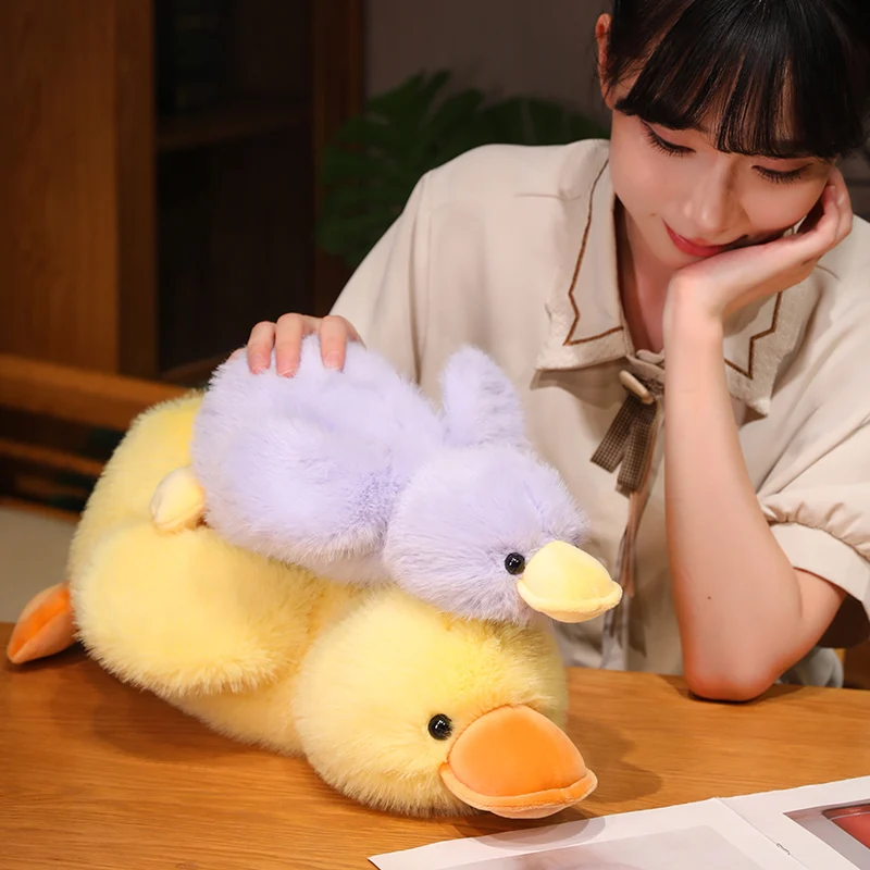 Canard en peluche moelleux pour filles, oreiller de canapé, cheveux réalistes, doux, animal en peluche, oie, bébé, Beurre, mignon, cadeaux de Noël, 30-65cm