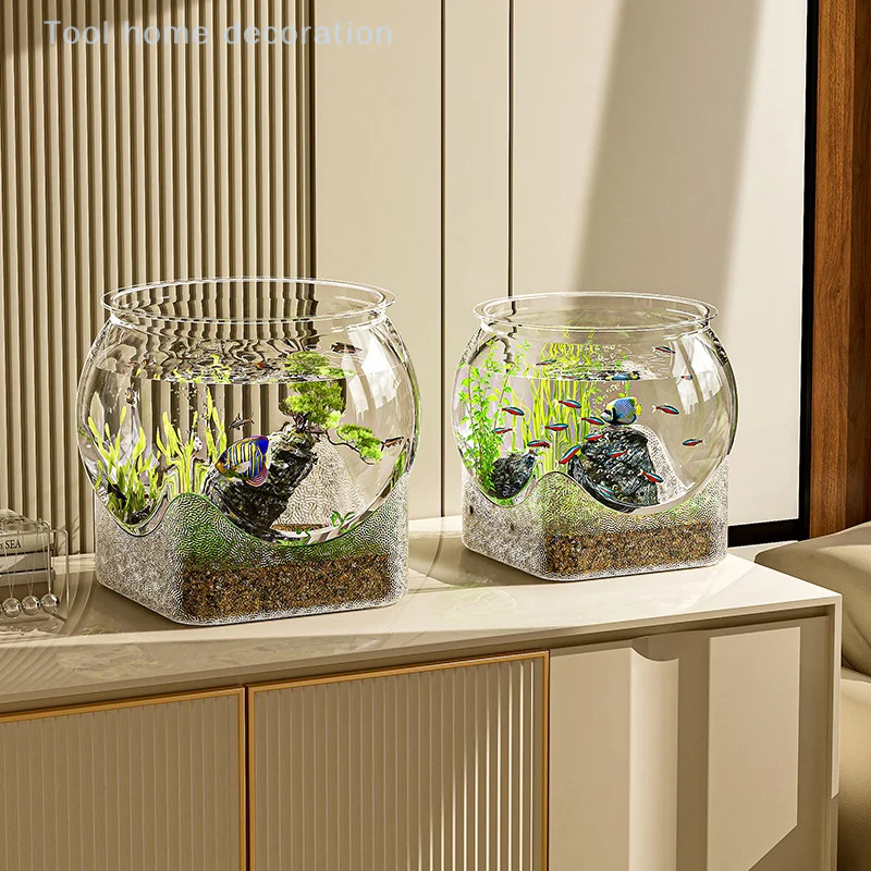 Pecera redonda ultratransparente, pecera de escritorio extraíble de plástico, tanque de visualización Ultra claro, adorno de mesa para acuario pequeño