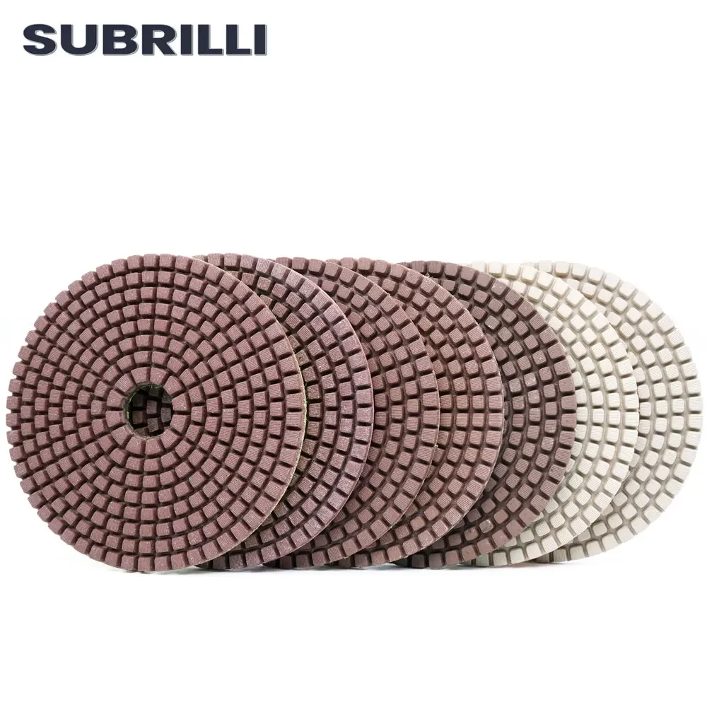 SUBRILLI 4 بوصة الماس لوحة تلميع للجرانيت حجر الرخام الملمع مجموعة السندات المعدنية 7 قطعة مجموعة تلميع أقراص الرملي الخرسانية