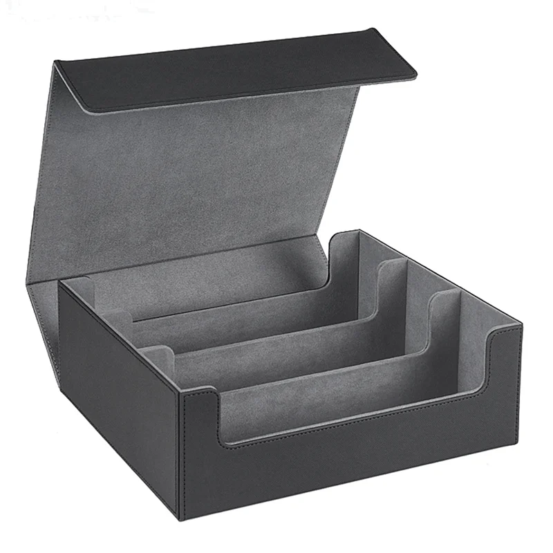 Más de 1800 fundas para tarjetas comerciales, caja de almacenamiento de tarjetas magnéticas, estuche para baraja de carga lateral superior, caja para tarjetas de juego, negro + gris