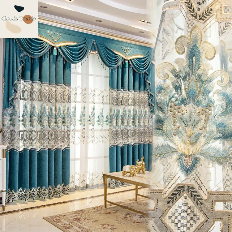 European Style Green Curtains for Living Room Bedroom Dining Chenille Hollow Embroidery Luxury Window Drapes Shading Custom Size