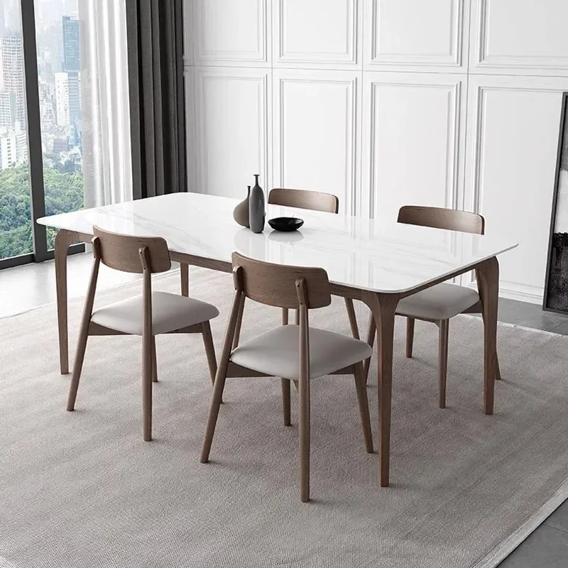 Nordic Solid Wood Dining Table and Chairs Set Ash Wood Modern Simple Rectangular Rock Slab Table for Small Apartment