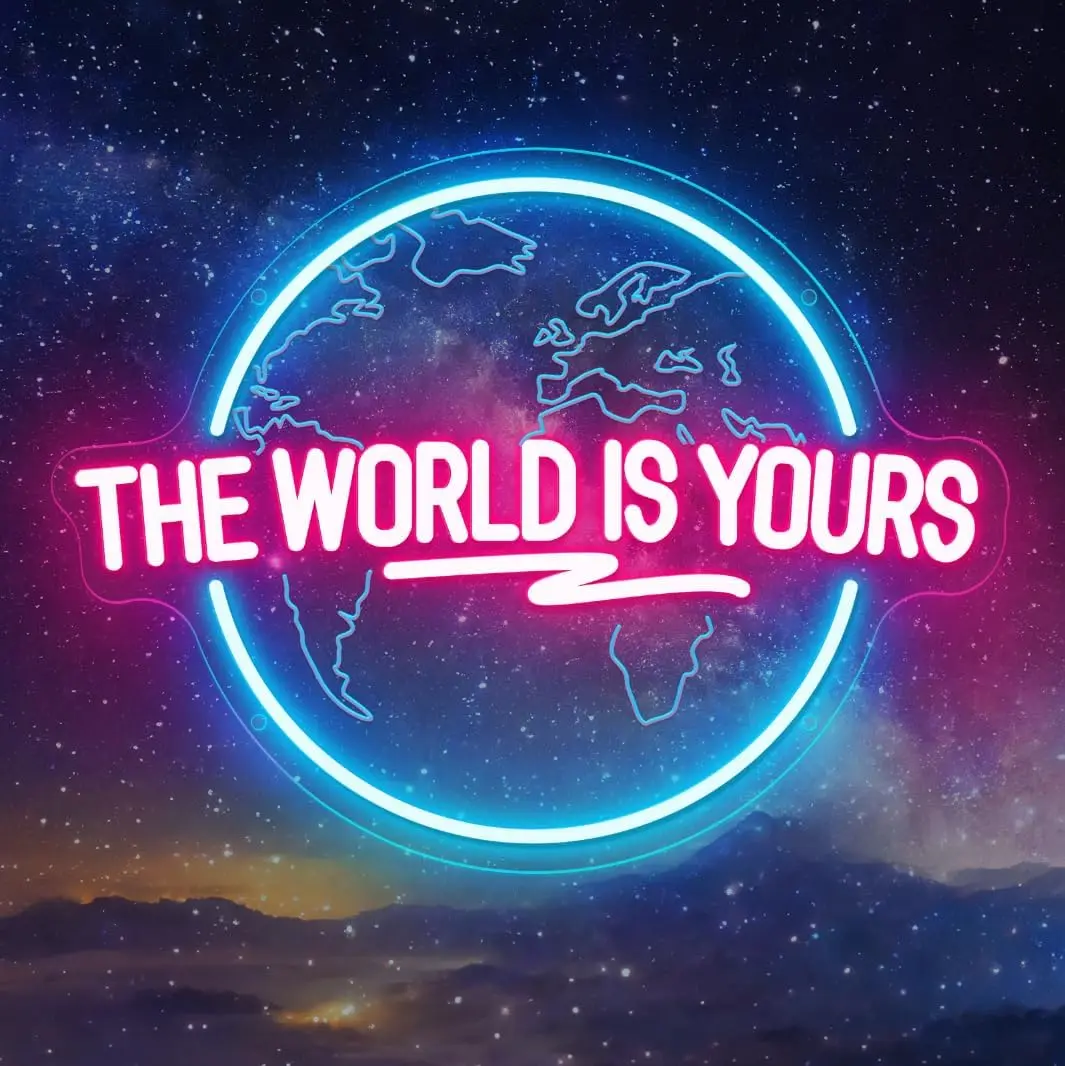 The World Is Yours Neon Sign LED Dimmable USB Power Neon Light Acrylic Backboart for Office Bedroom Gaming Room Wall Decor Gift
