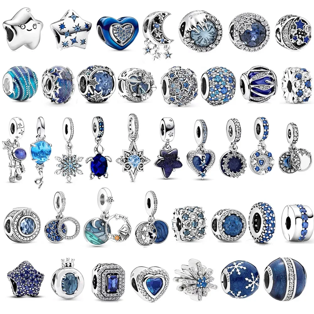 

Sparkling Blue Charm Celestial Galaxy Star Heart Bead 925 Sterling Silver Jewelry Gift Fit Original Pandora Bracelet Necklace