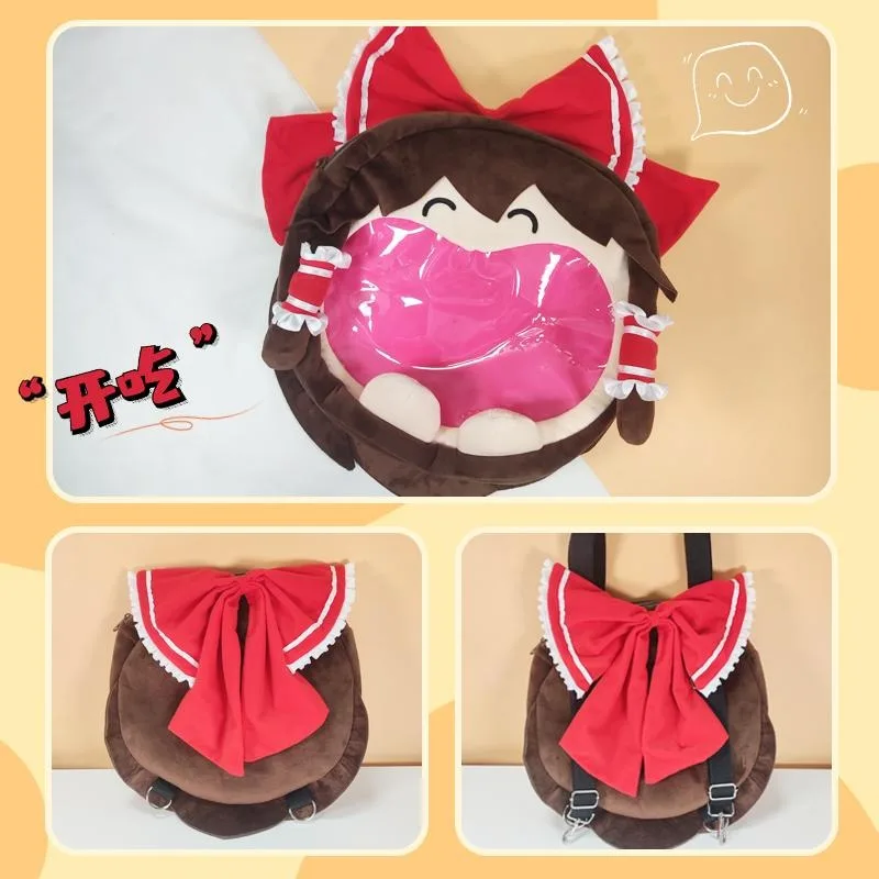 Anime touhou projeto hakurei reimu cosplay boca grande transparente itabag estudante zíper mochila sacos do mensageiro bolsa de ombro