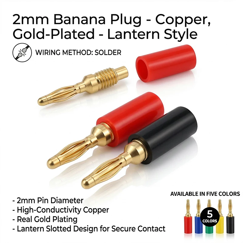 40pcs 2MM Banana Plug Socket 10A Small Lantern Plug Adaptor Connector Pure Copper Power Supply Terminal Red Black Green