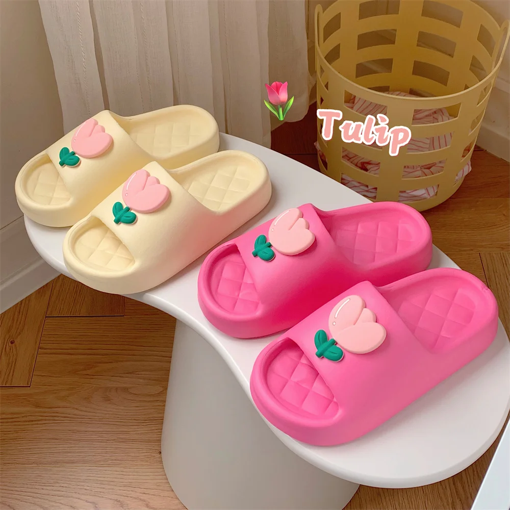 Women Slipper Cute Tulip Slippers For Summer Outwear Thick Sole Anti Slip And Odor Proof Home Slipper