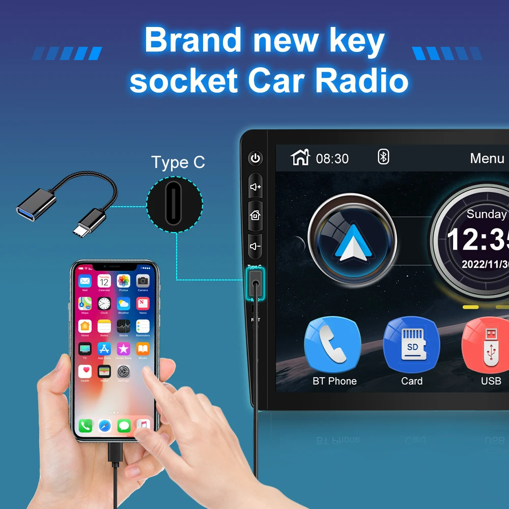 iorigin 1Din Radio Touch Button Player Carplay Car Stereo Video IPS Screen MP5 android Auto