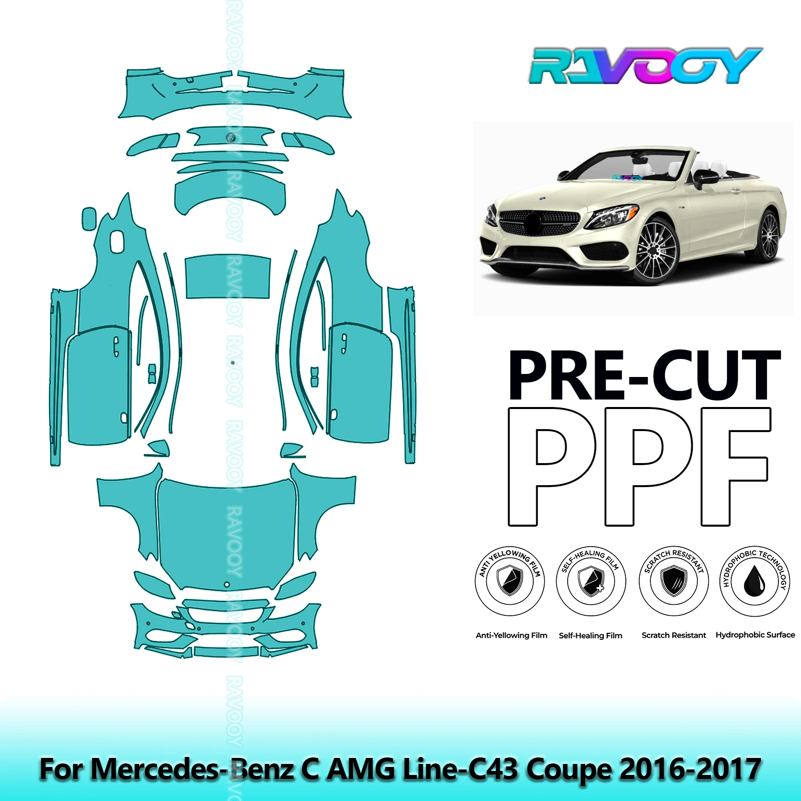 

Full Vehicle Clear Bra Precut PPF Paint Protection Film For Mercedes-Benz C AMG Line-C43 Coupe 2016-2017