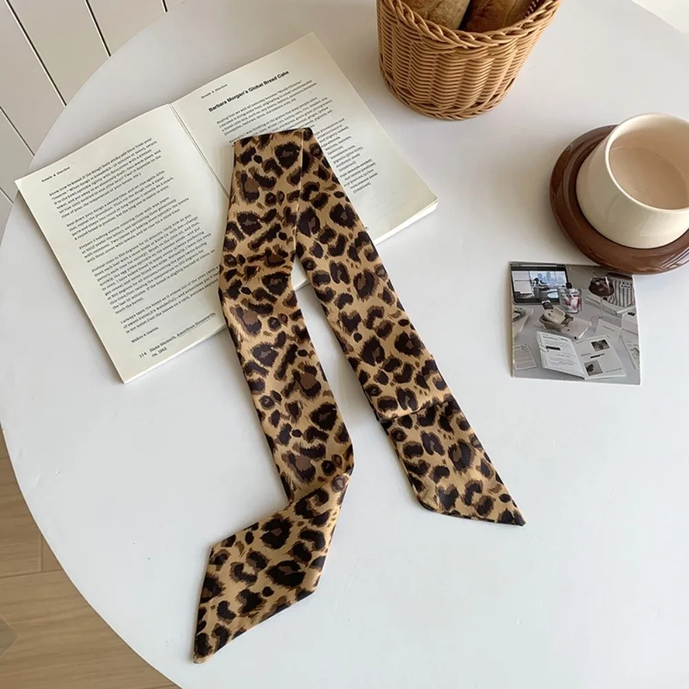 Fashion Leopard Print Slender Scarf Long Thin Neck Scarf Decoration Decor Ribbon Scarf Women Accessories